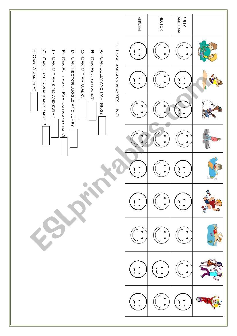 Actions - Can/Can`t  worksheet